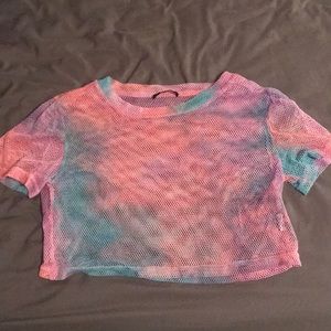 Mesh tie dye see through crop top